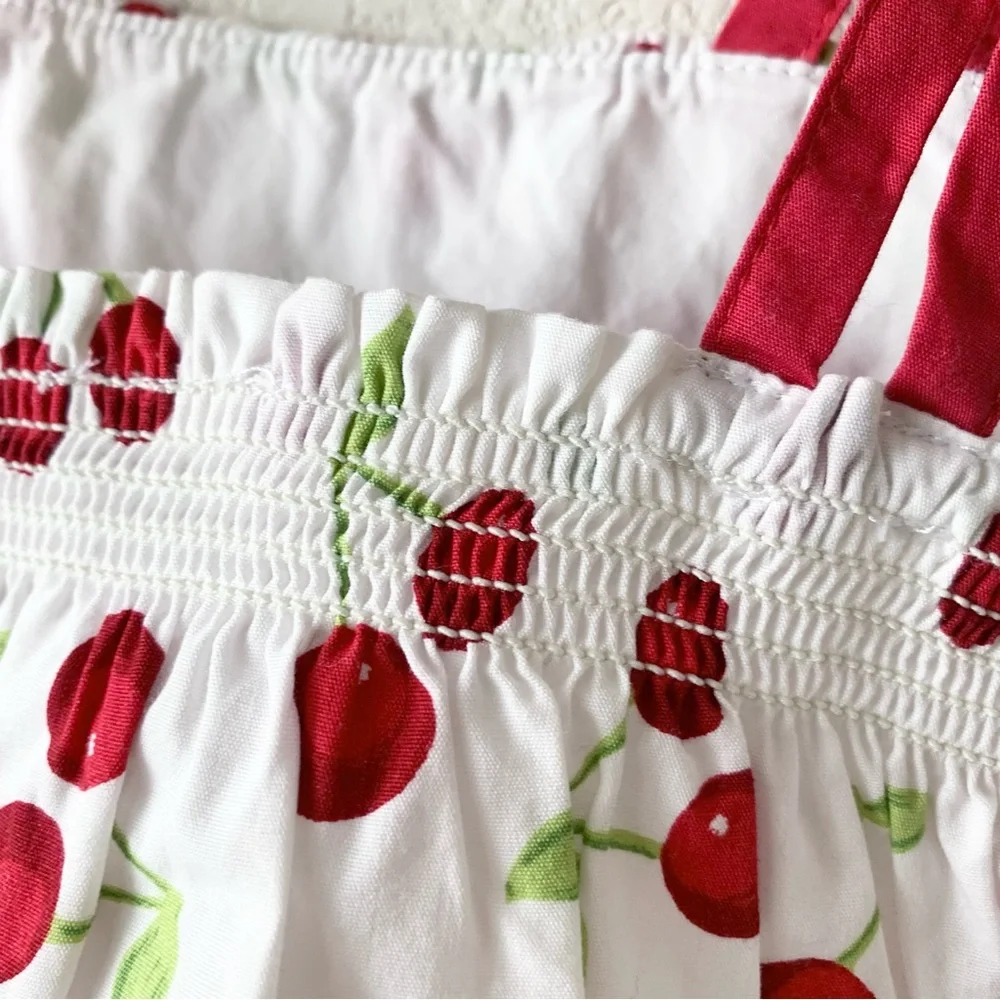 NWOT vintage  100% cotton Cherry bow ruffle dress